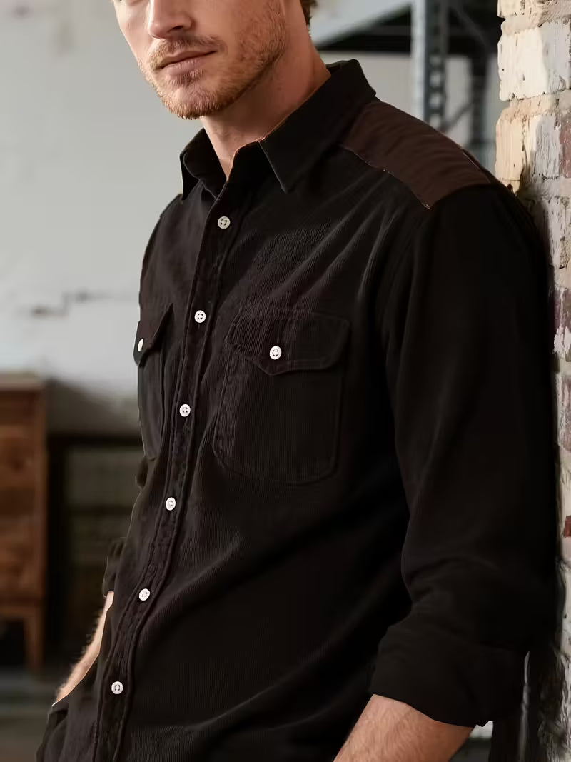 Camisa El Estanciero · Pana Canalada con Paneles de Cuero