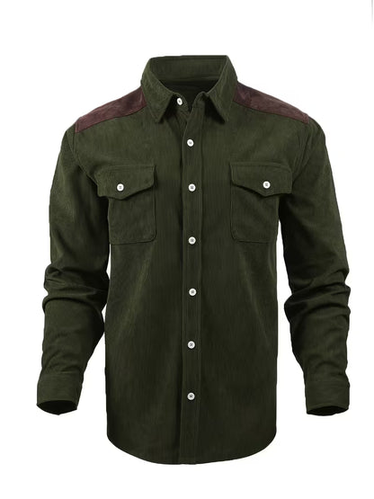 Camisa El Estanciero · Pana Canalada con Paneles de Cuero